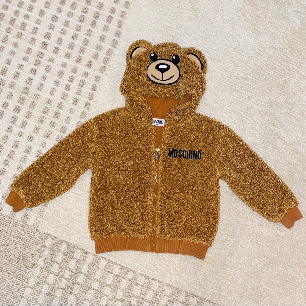 Moschino Kids Brown Teddy Bear Zip Up Jacket, 4